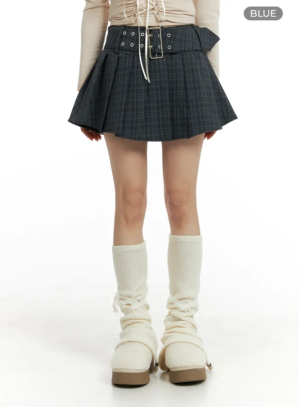 Wide Belt Checkered Mini Skirt CF429