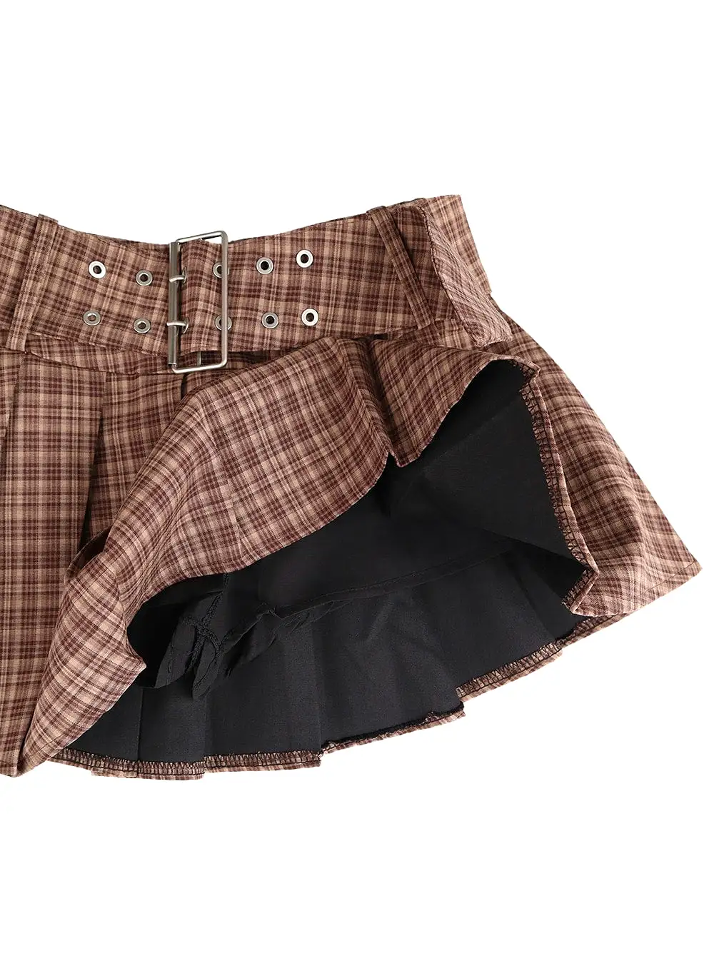 Wide Belt Checkered Mini Skirt CF429