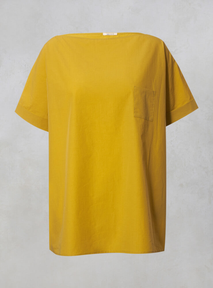 Wide Neck Boxy Top with Front Pocket in Giallo