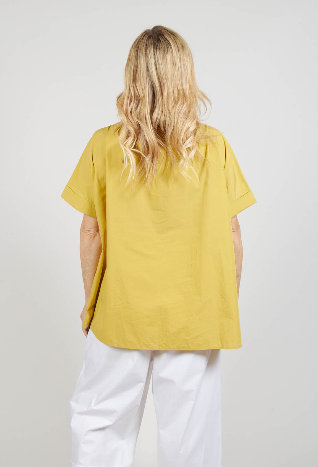 Wide Neck Boxy Top with Front Pocket in Giallo