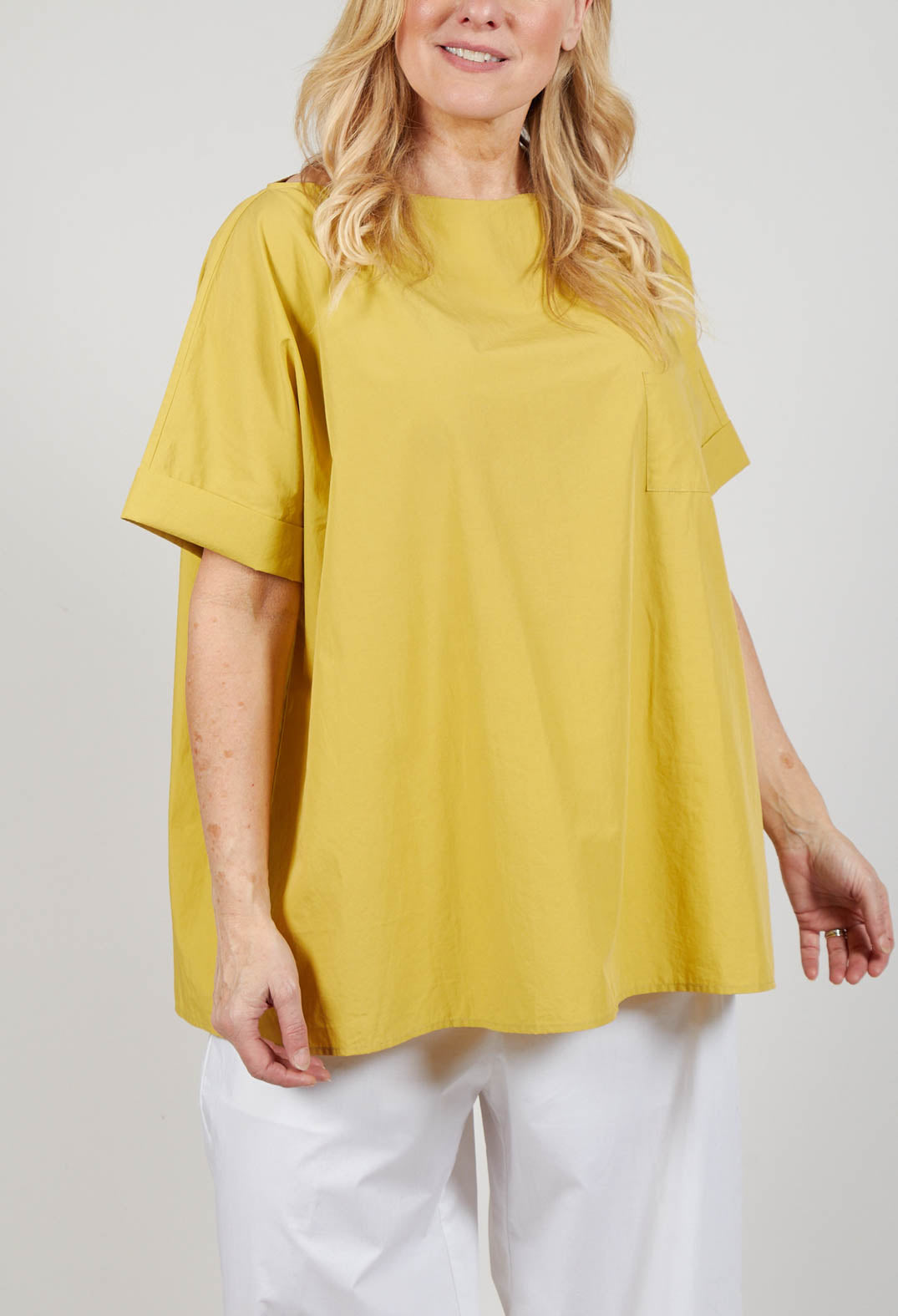 Wide Neck Boxy Top with Front Pocket in Giallo