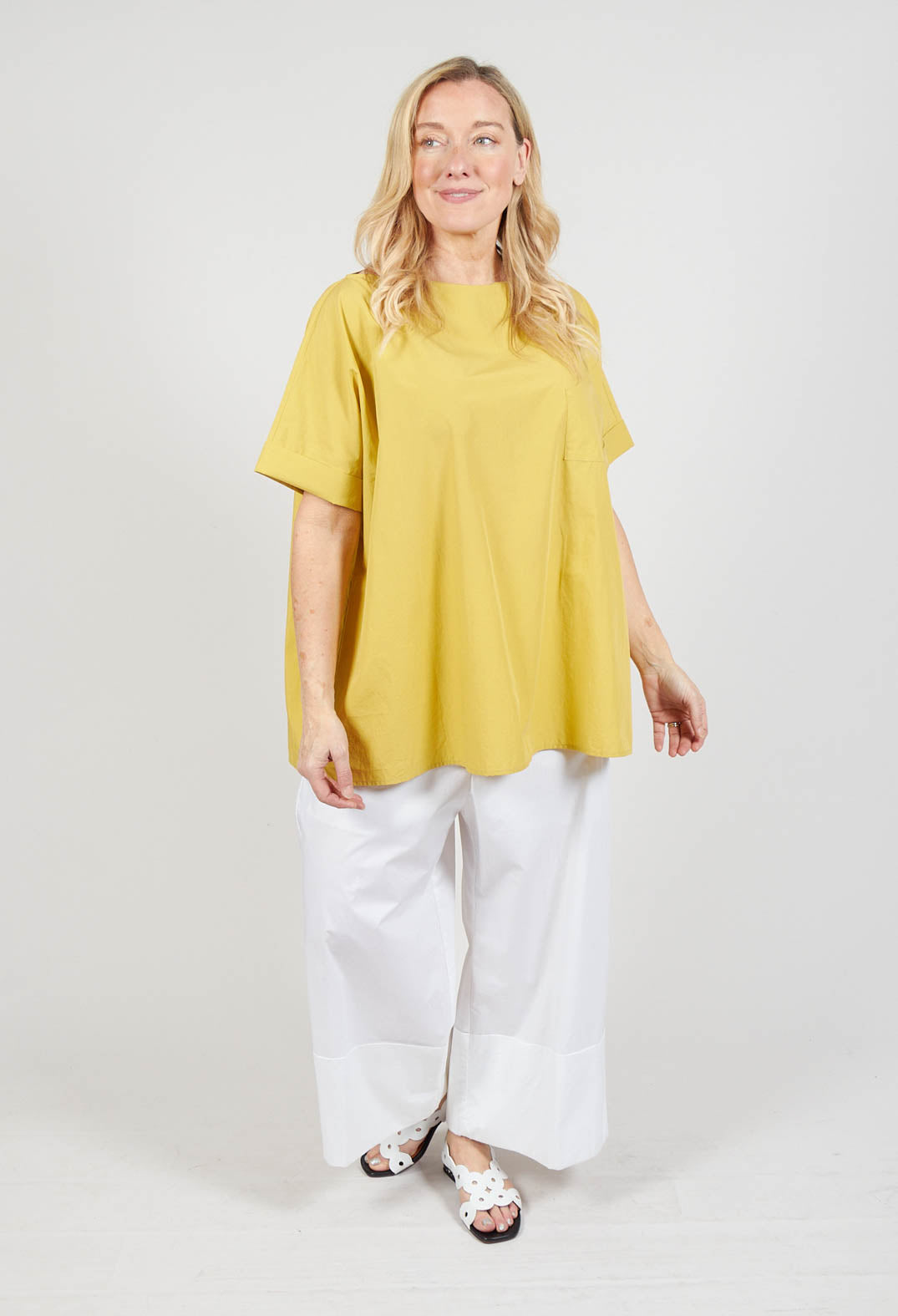 Wide Neck Boxy Top with Front Pocket in Giallo