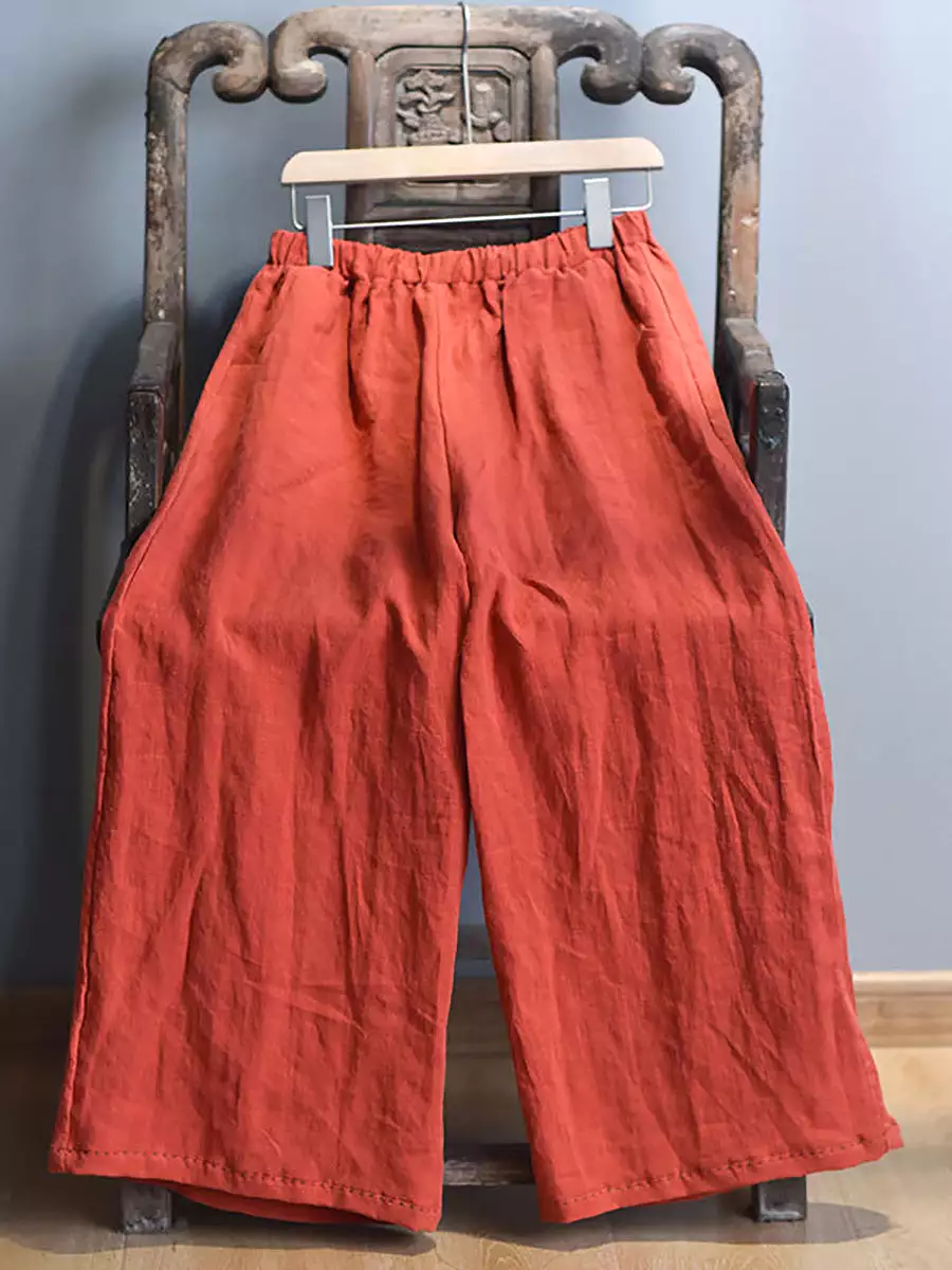 Women Spring Casual Solid Wide-leg Linen Pants KL1010