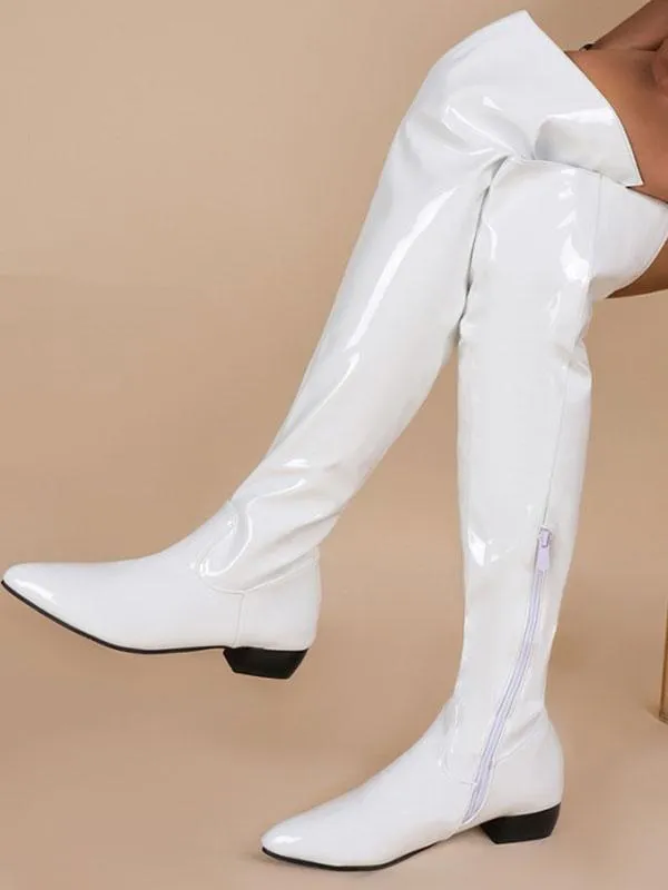 Women's Flat Boots Stiletto Heel PU Leather Thigh High Boots